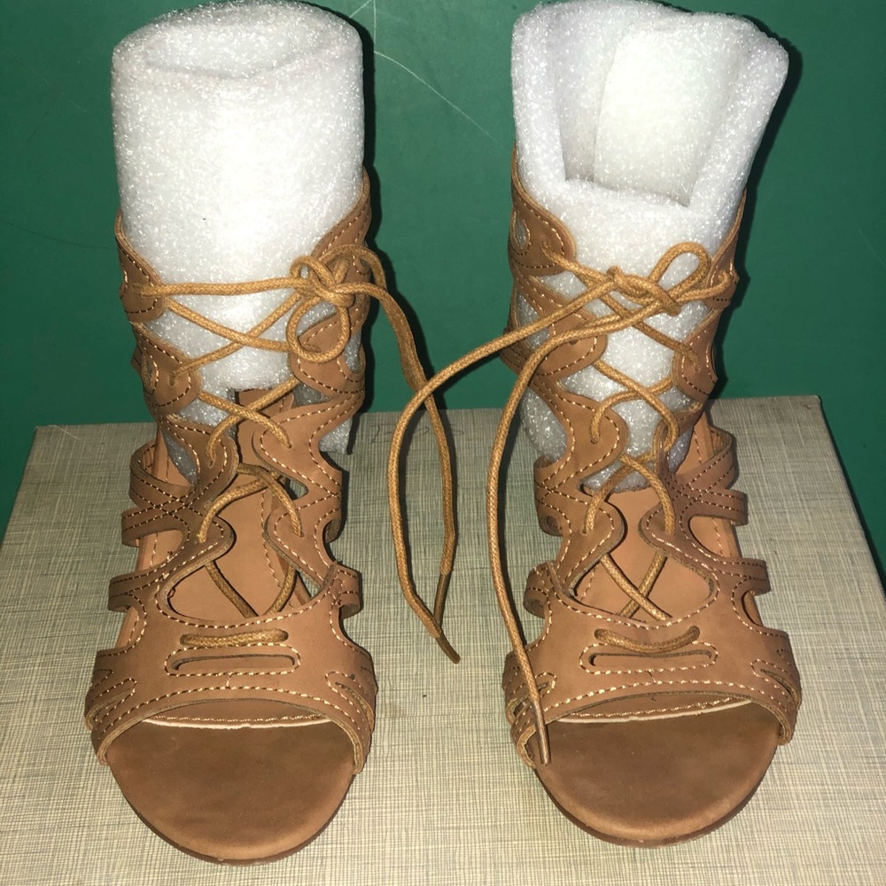 Tan gladiator wedge sandals